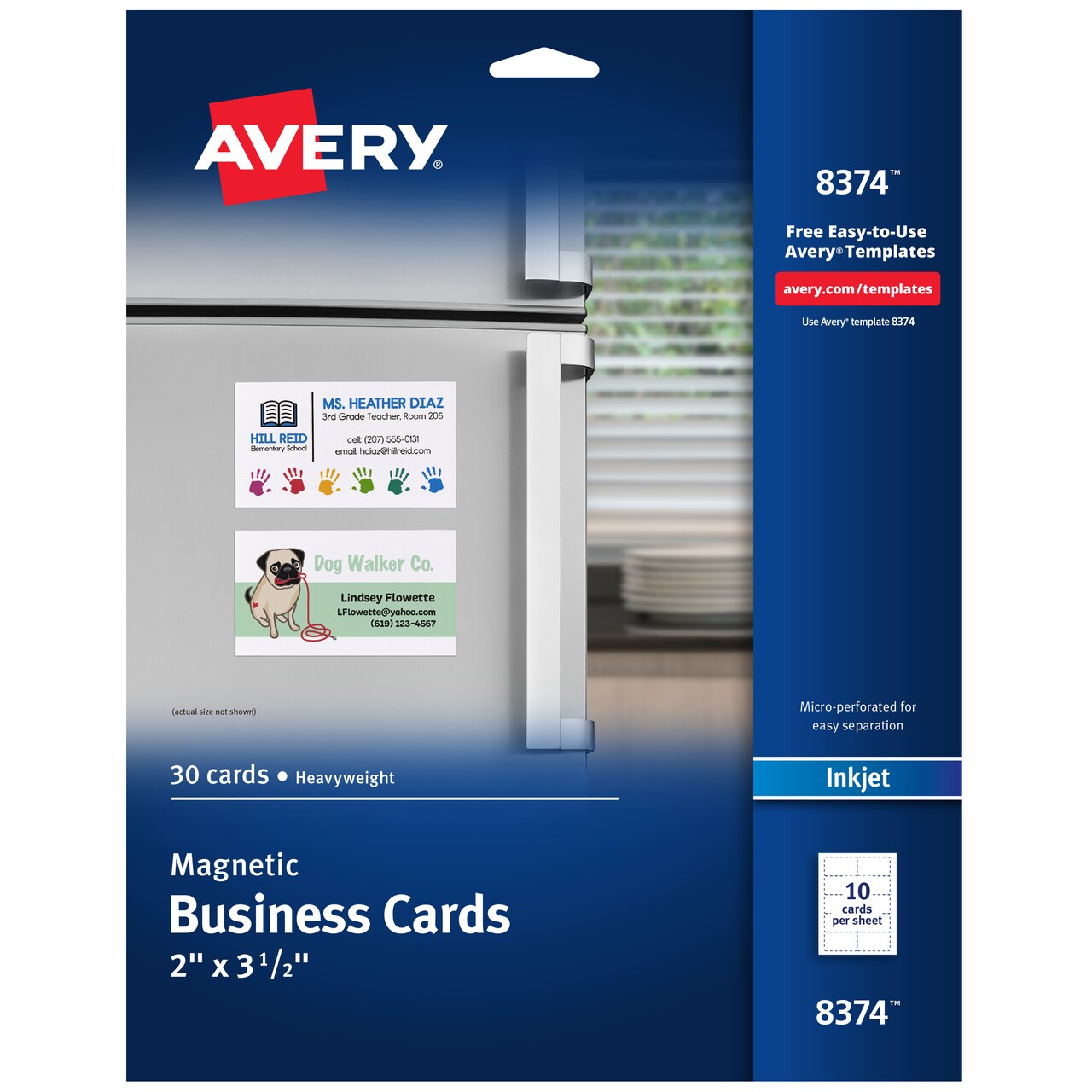 Avery Magnetic Printable Business Cards, 2" x 3.5", Matte White, 30 Blank Cards for Inkjet Printers (8374)